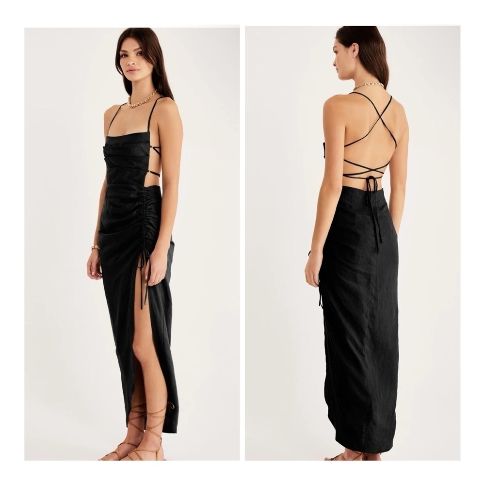 Rumer | 70s Romantic Coastal Vibes LouLou Black Strappy Maxi Dress | XS